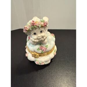 Vintage Dreamsicles Guardian Ceramic Angel Jewelry Trinket Box Made in China